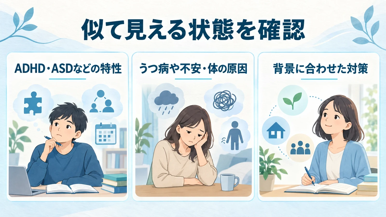 HSPと似て見える状態―ADHD・ASD・うつ病などの要点:ADHD・ASDなどの特性、うつ病や不安・体の原因、背景に合わせた対策。
