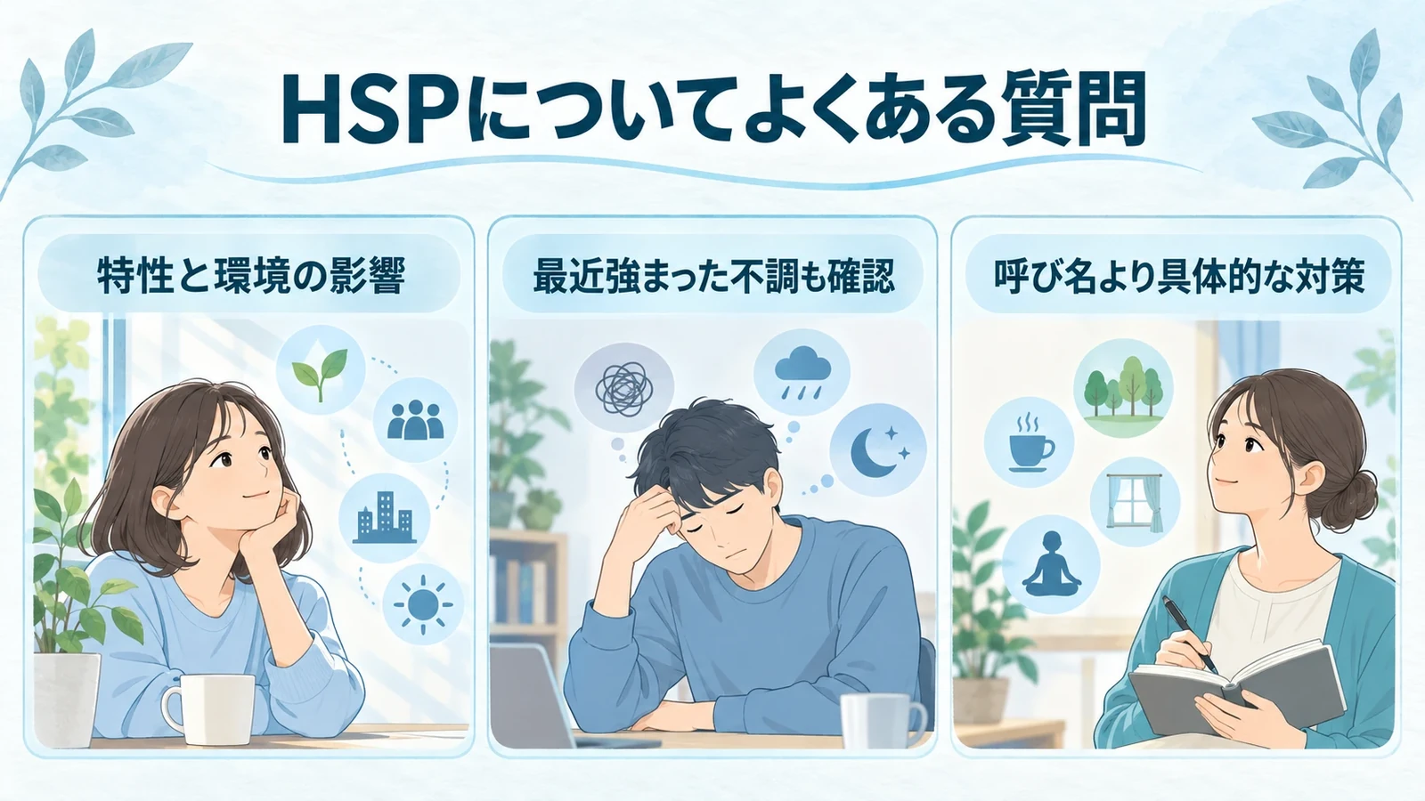 HSPについてよくある質問の要点:特性と環境の影響、最近強まった不調も確認、呼び名より具体的な対策。