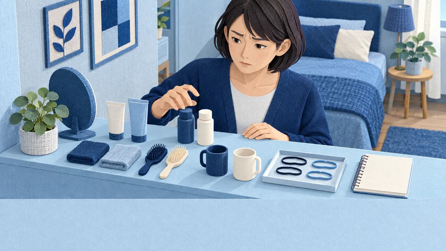 順番や回数が気になり、やり直しが続くの説明動画。日常生活の場面を表した架空のイメージ。