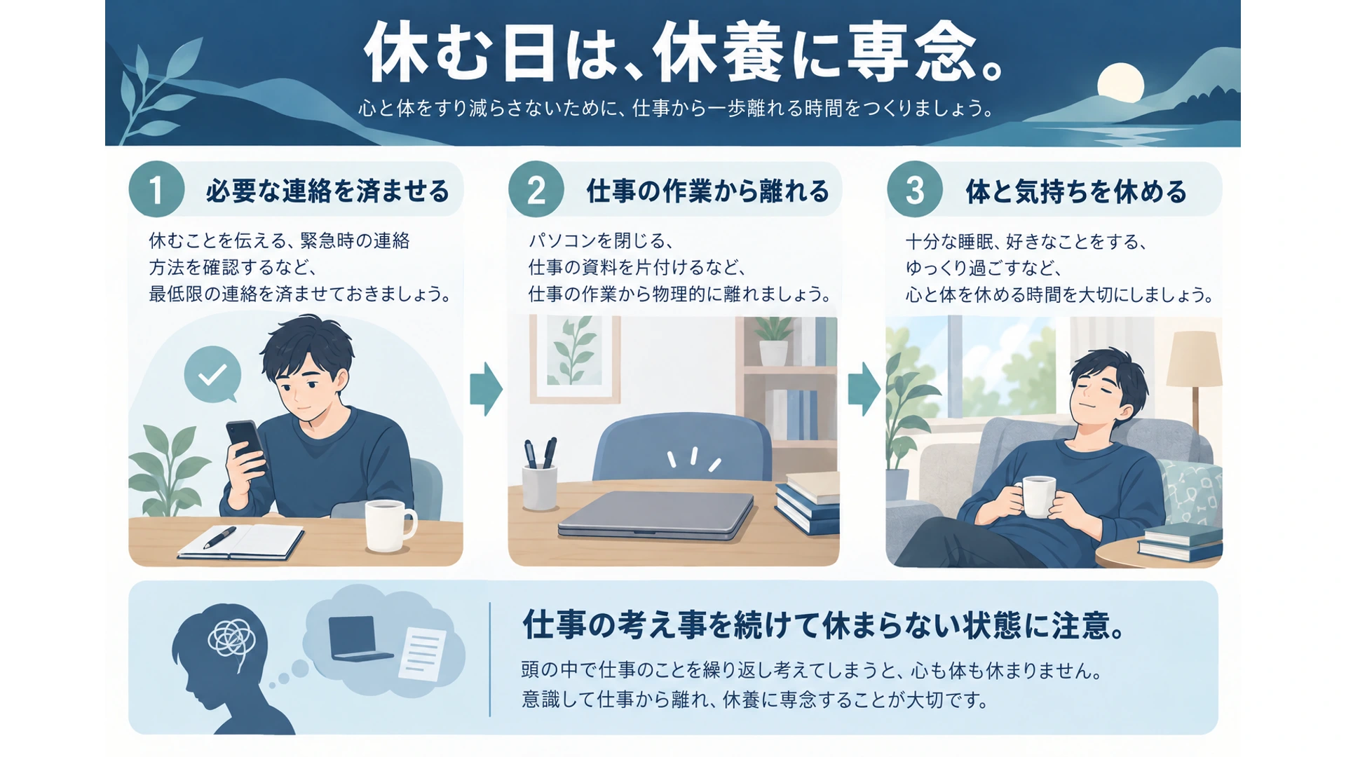 休む日の連絡と休養