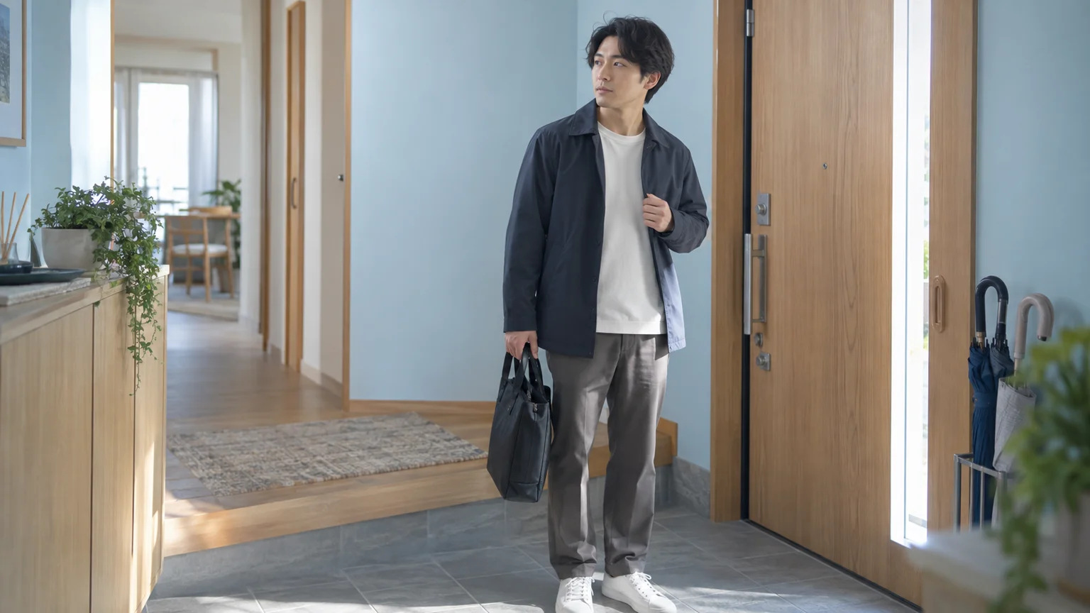 人を避ける症状の説明動画。外出を前にためらう人を表した架空のイメージ。