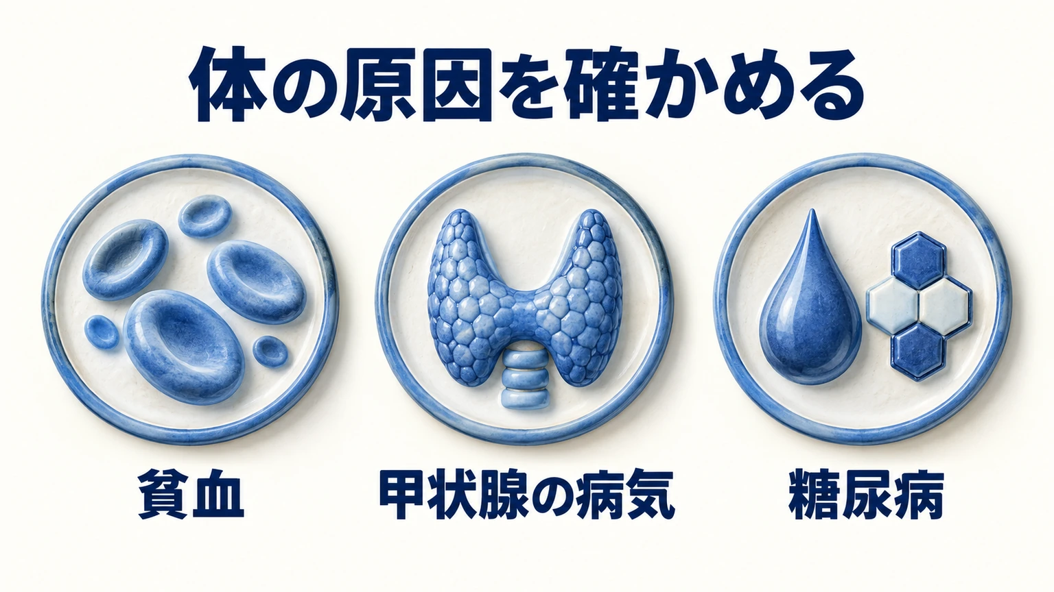 体の原因を確かめる：貧血、甲状腺の病気、糖尿病